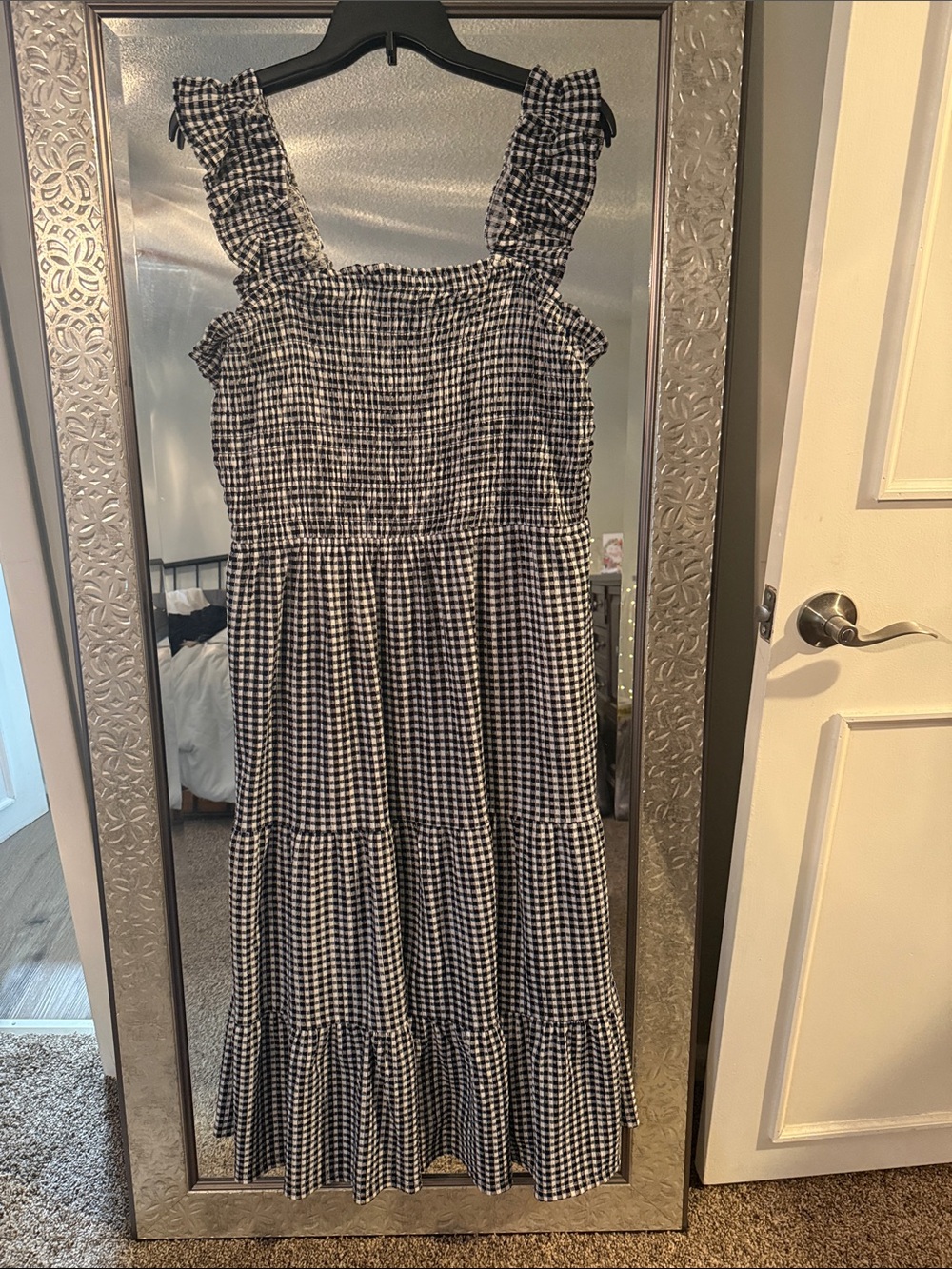 Cato Black and White Gingham Ruffle Strap Tiered Maxi Dress